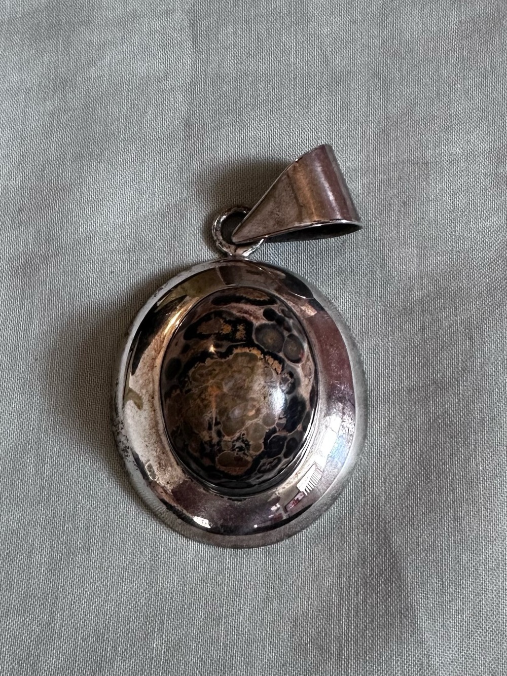 Silpada Brown Leopard Skin Jasper Sterling Silver Oval Pendant